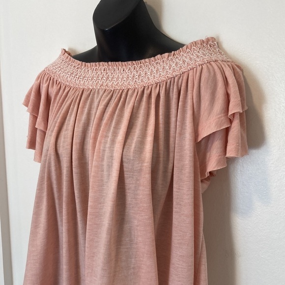 Muche Muchette Peach Top with Ruffled Sleeve and Ruching Size Medium/Large - Picture 5 of 9
